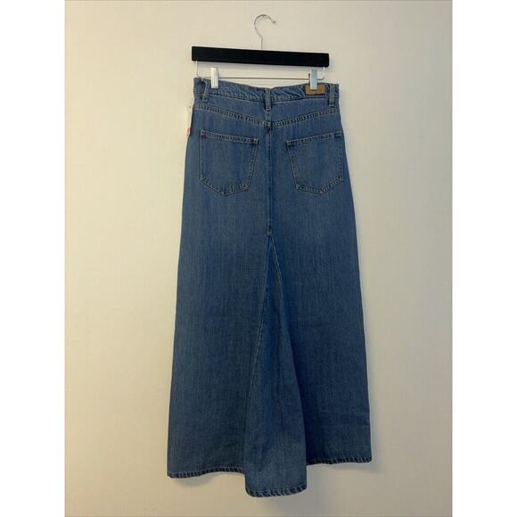 Denim Skirt Sz 2 Long Duster Medium Wash Quilted Slit Jean Maxi Skirt Hippie NWT - Picture 4 of 5